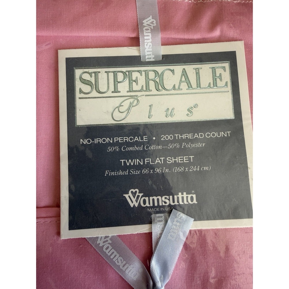 Vintage Wamsutta Supercale Plus Twin Flat Sheet Pink 200 TC USA NOS - Picture 2 of 4